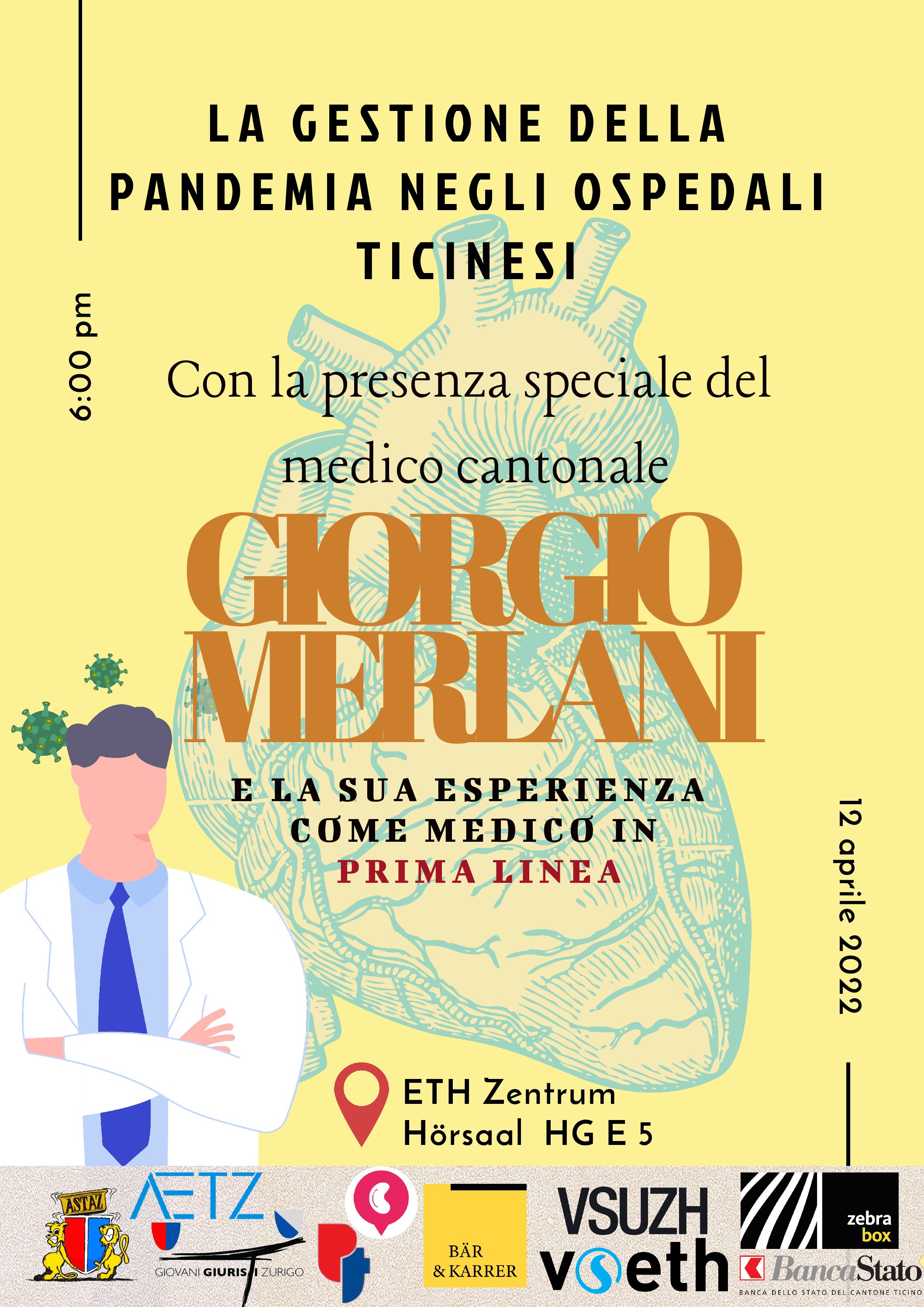 Apertura delle iscrizioni per la conferenza “la gestione della pandemia negli ospedali ticinesi” con Giorgio Merlani